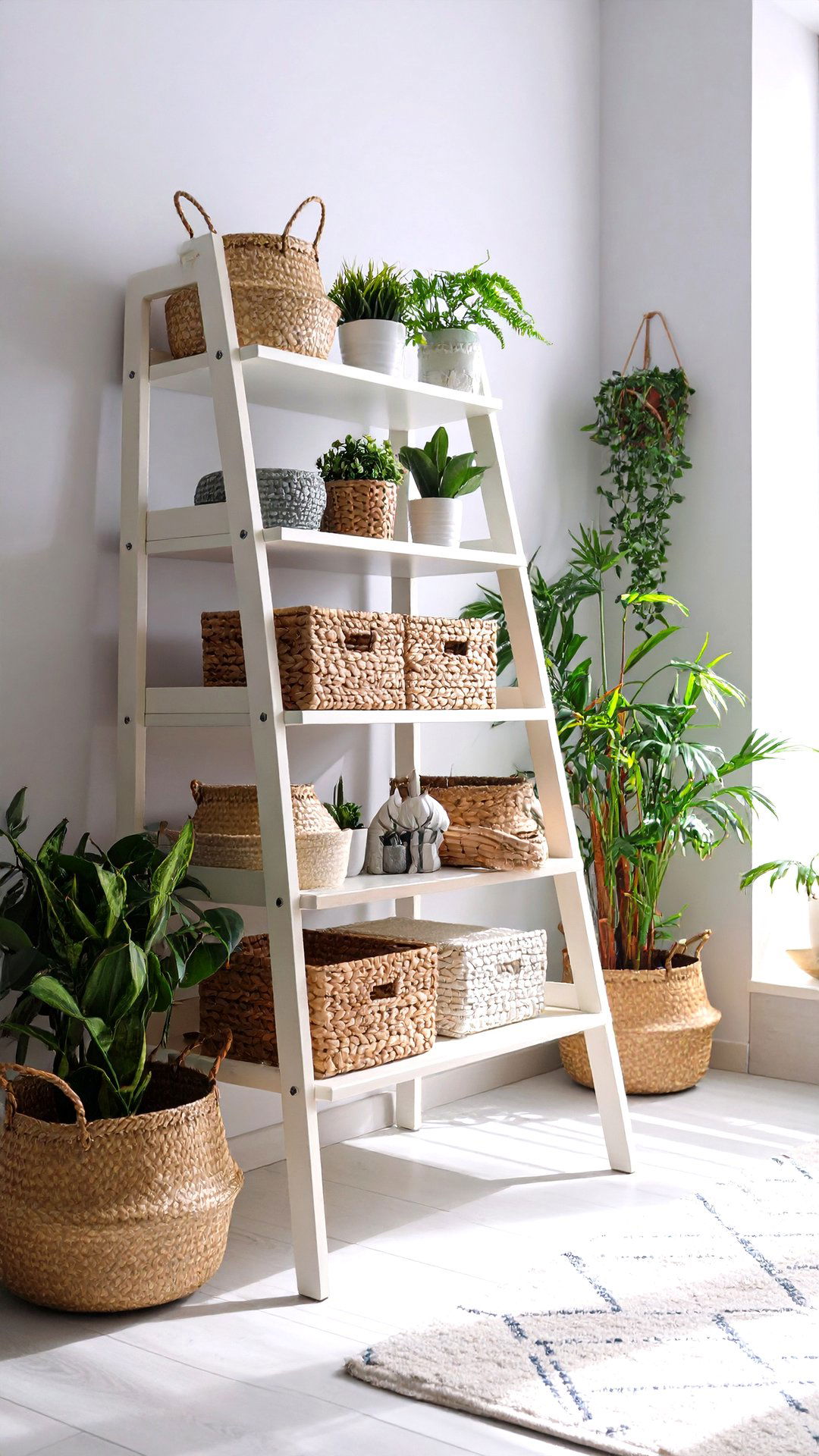 Corner Ladder Shelf for Casual Vertical Storage - 25 corner shelf ideas