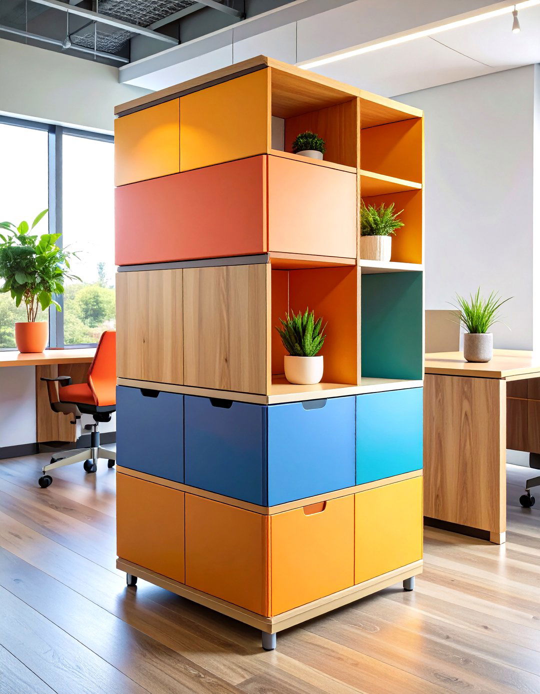 Corral Accessories in Stackable Color Blocked Storage Cubes - 25 cubicle decor ideas