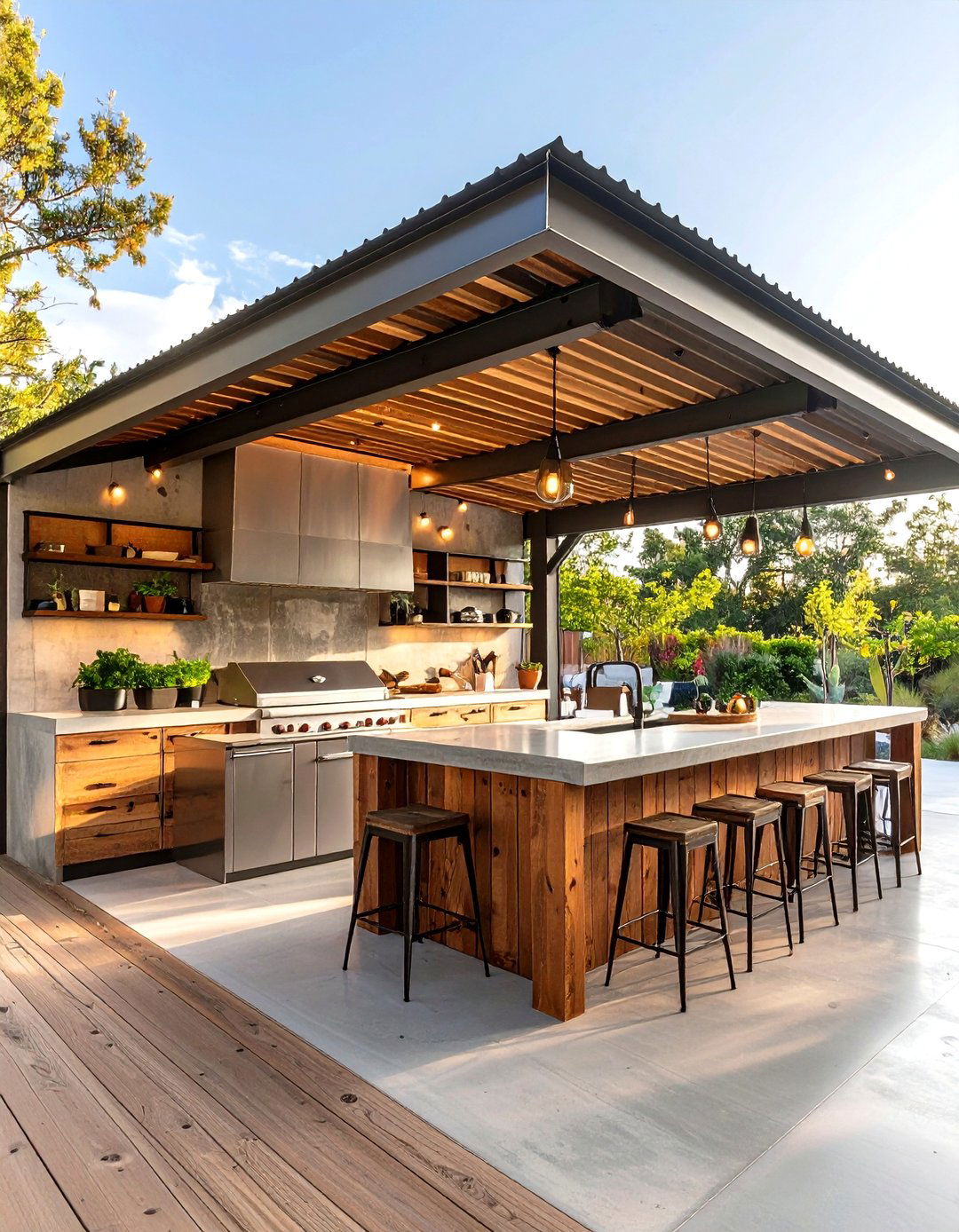 Corrugated Metal Lean To Roof for Industrial Edge - 25 outdoor kitchen roof ideas