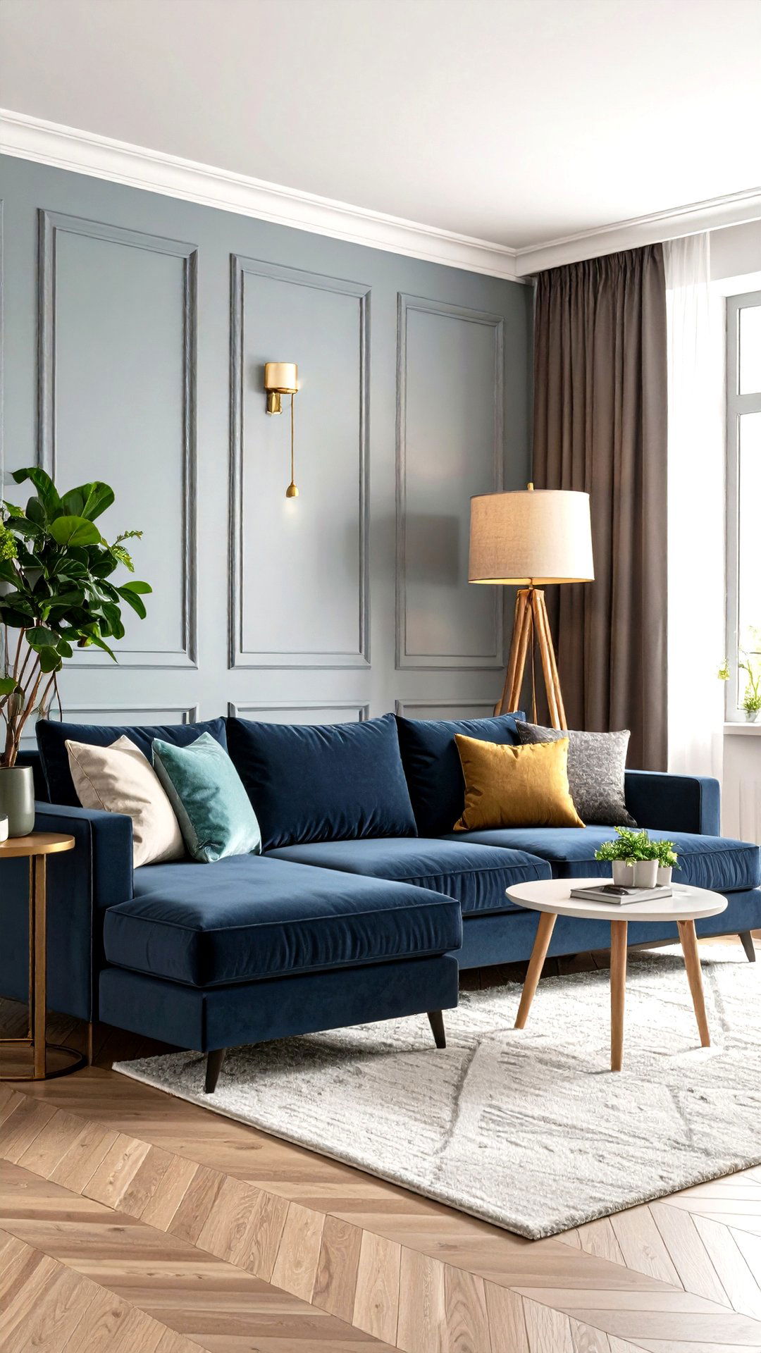 Counter a Chunky Sectional with Slender Floor Lamps - 25 asymmetrical balance interior design ideas