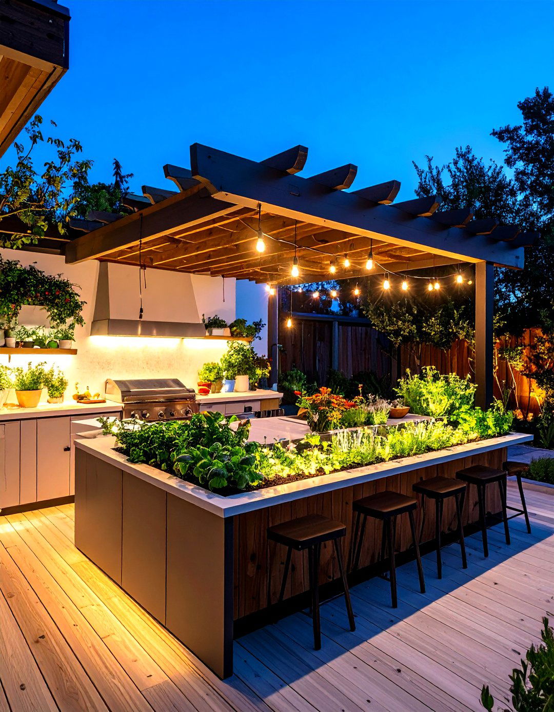 Countertop with Built In Herb Planter Channel - 25 outdoor kitchen countertop ideas