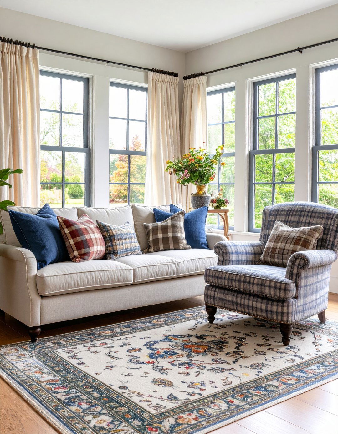 Country Living Room Gingham and Plaid Upholstery Pop - 25 country living room ideas