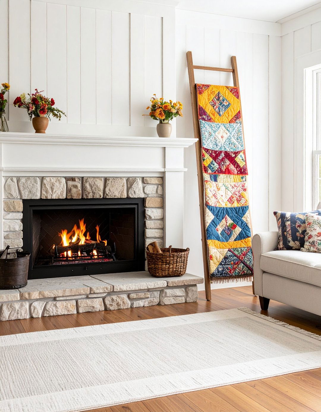 Country Living Room Quilt Ladder Showcase - 25 country living room ideas