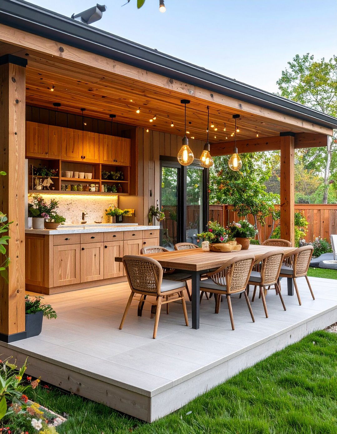 Covered Porch Dining Space with Built In Buffet - 25 covered porch ideas