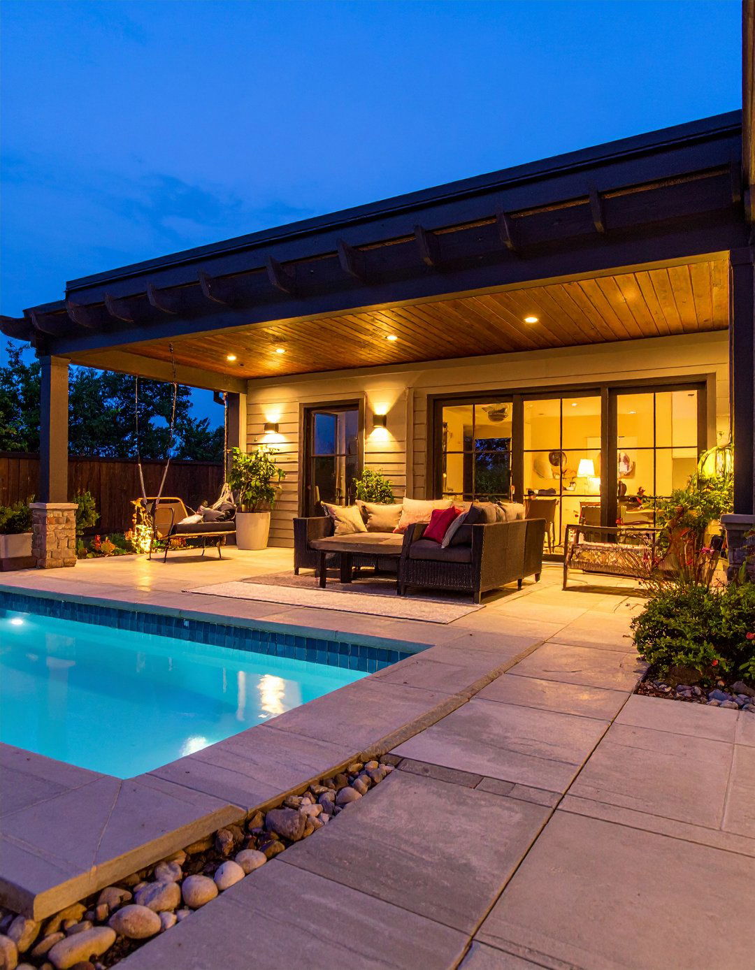 Covered Porch with Ambient Lighting Layers - 25 covered porch ideas