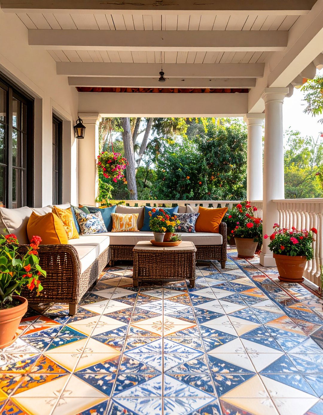 Covered Porch with Colorful Tile Flooring - 25 covered porch ideas
