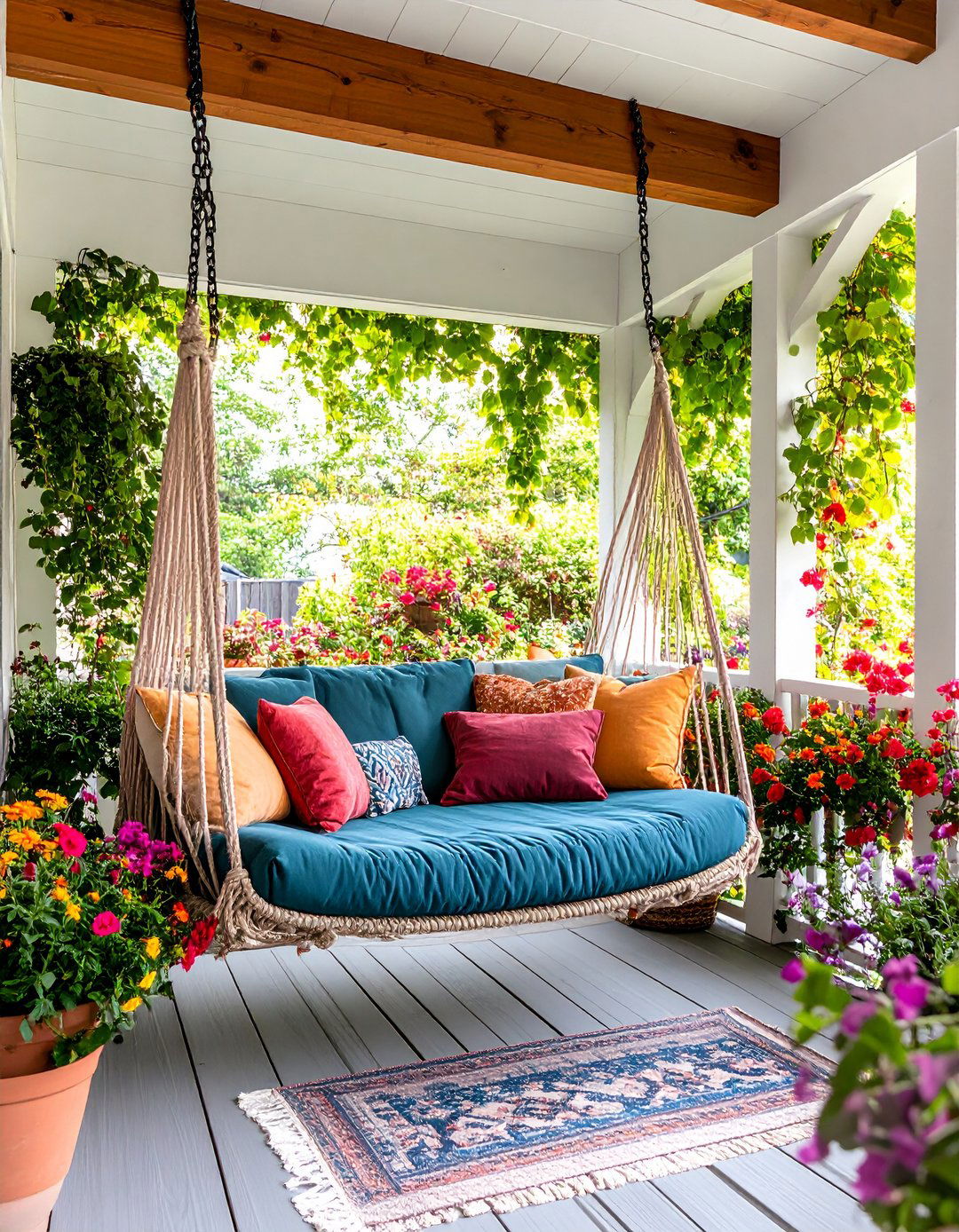 Covered Porch with Hanging Daybed Nook - 25 covered porch ideas
