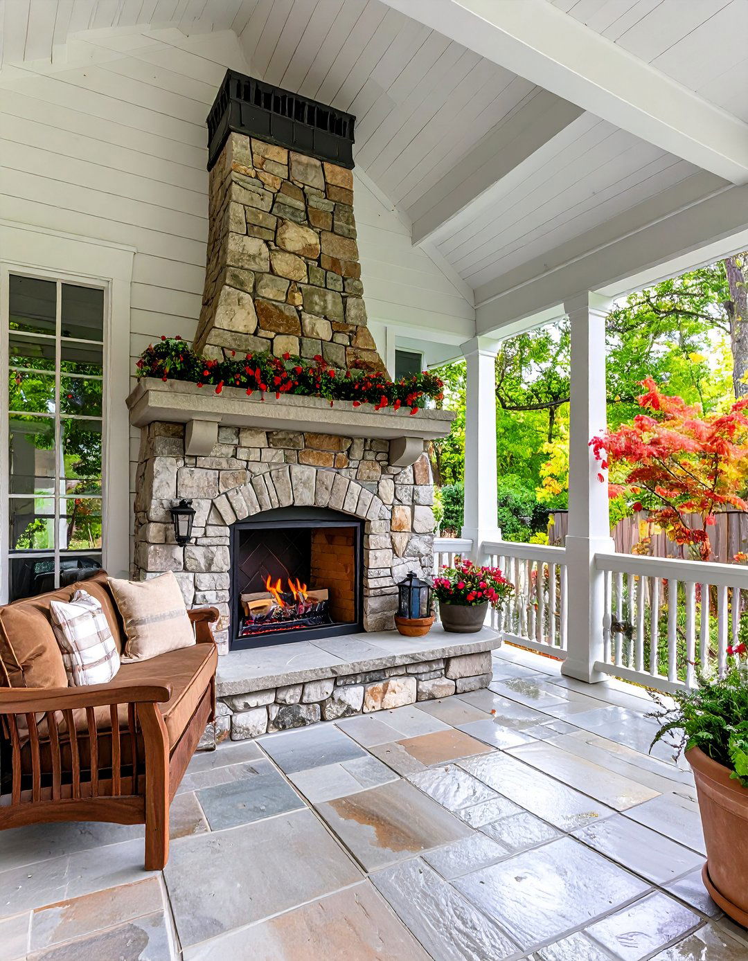 Covered Porch with Outdoor Fireplace and Chimney - 25 covered porch ideas