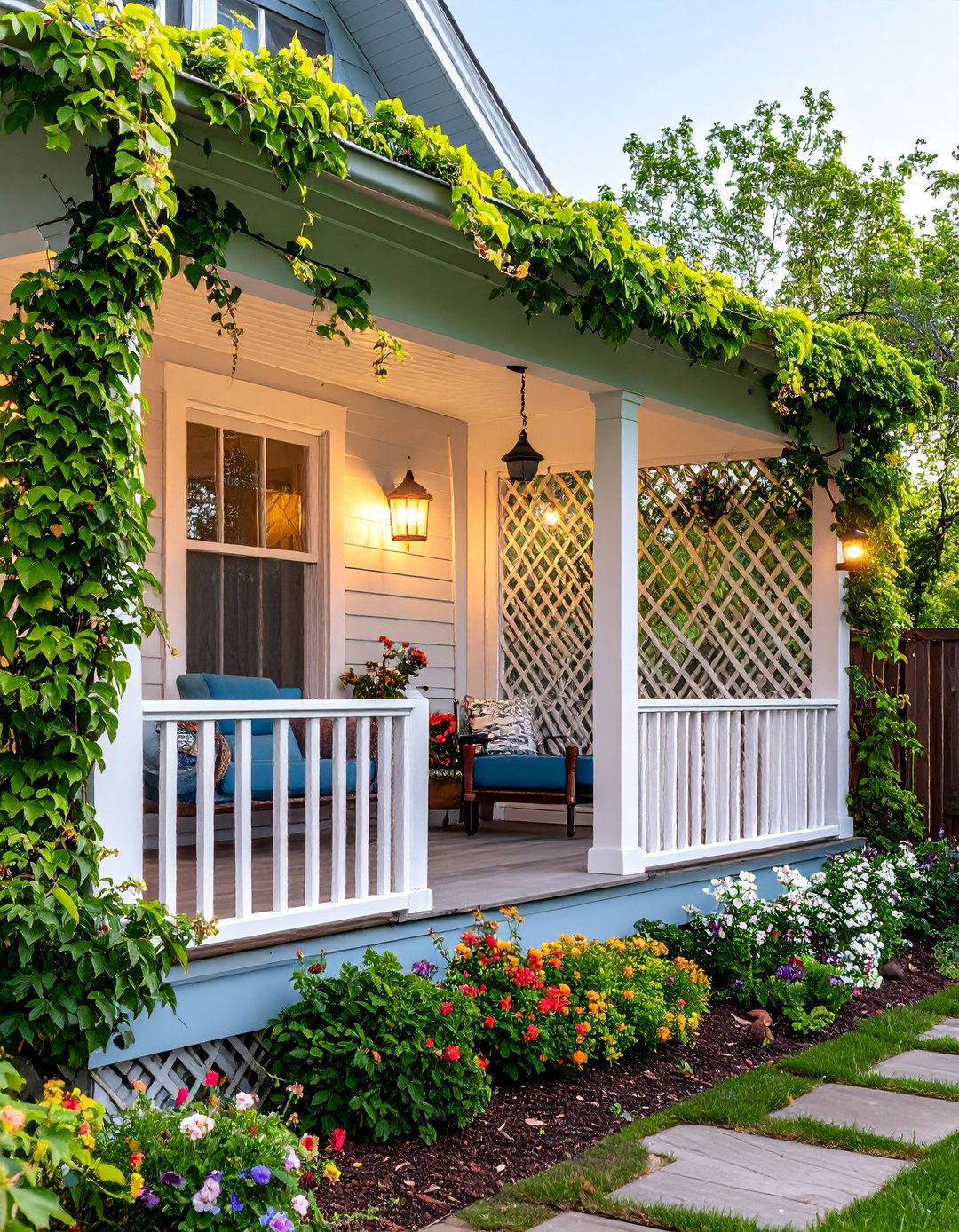 Covered Porch with Privacy Lattice Panels - 25 covered porch ideas