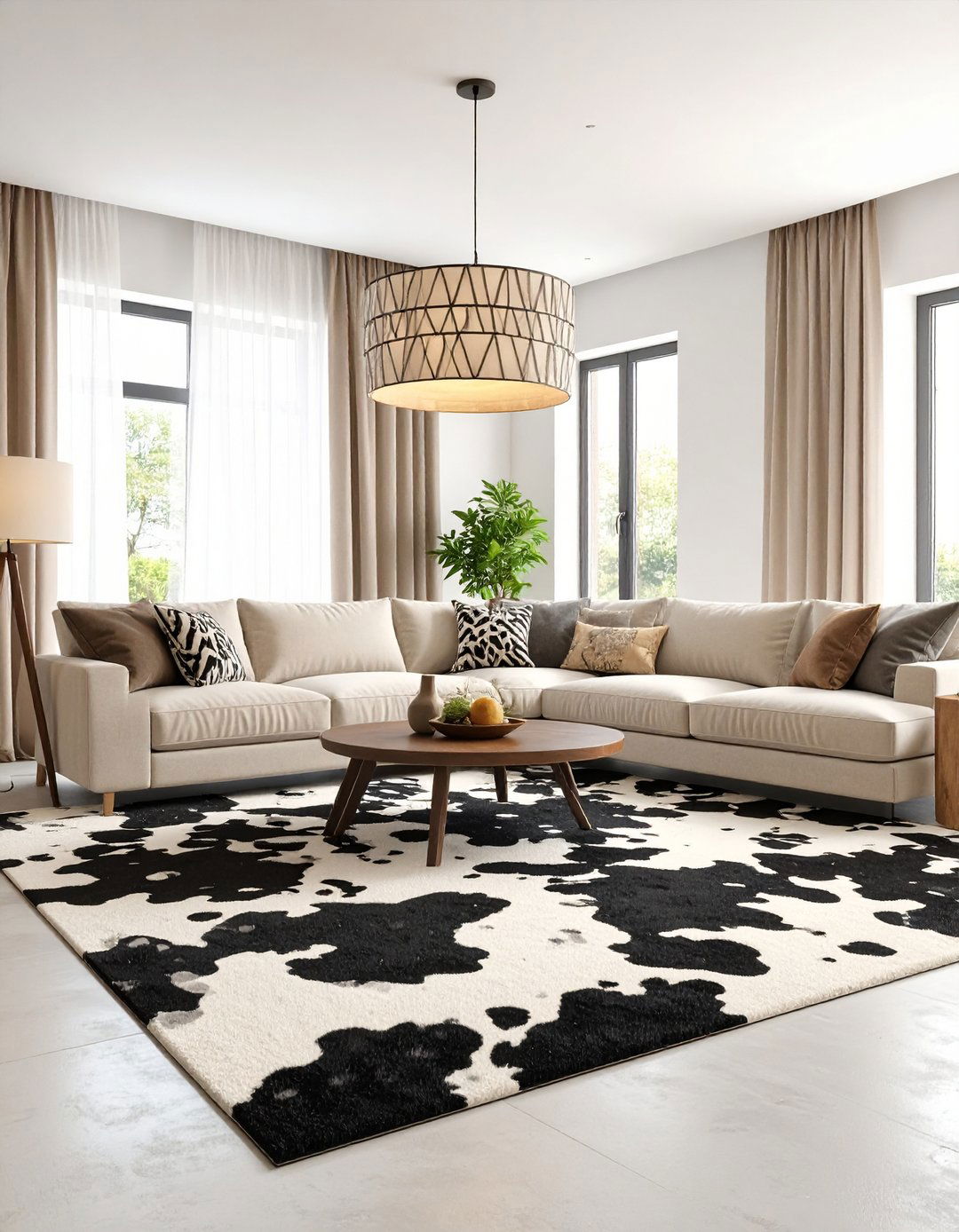 Cow Print Area Rug That Grounds the Room - 25 cow print room decor ideas