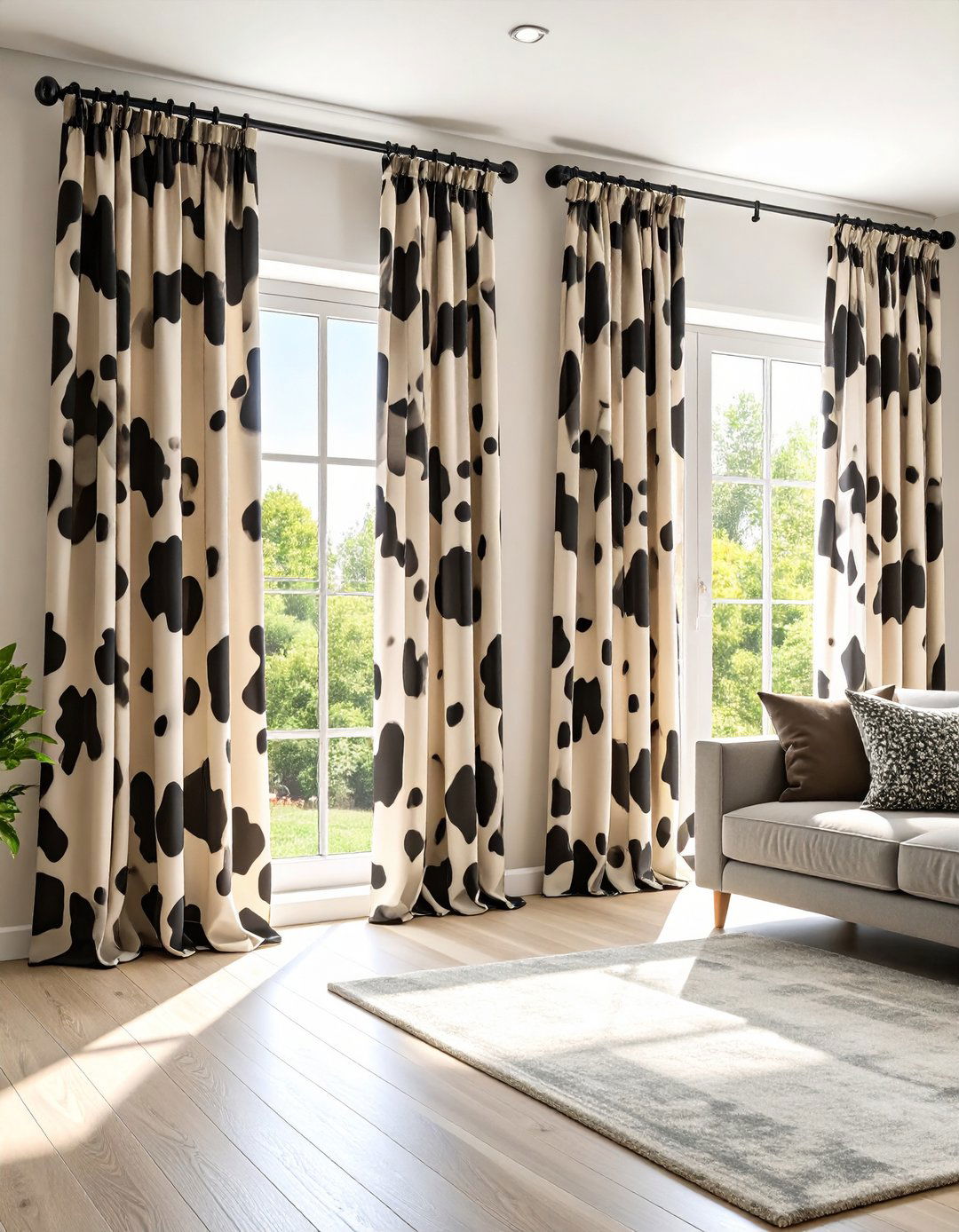 Cow Print Curtains That Frame Light - 25 cow print room decor ideas