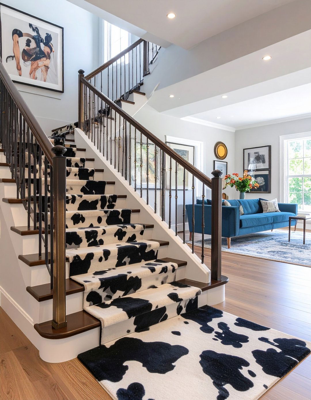 Cow Print Stair or Hallway Runner - 25 cow print room decor ideas