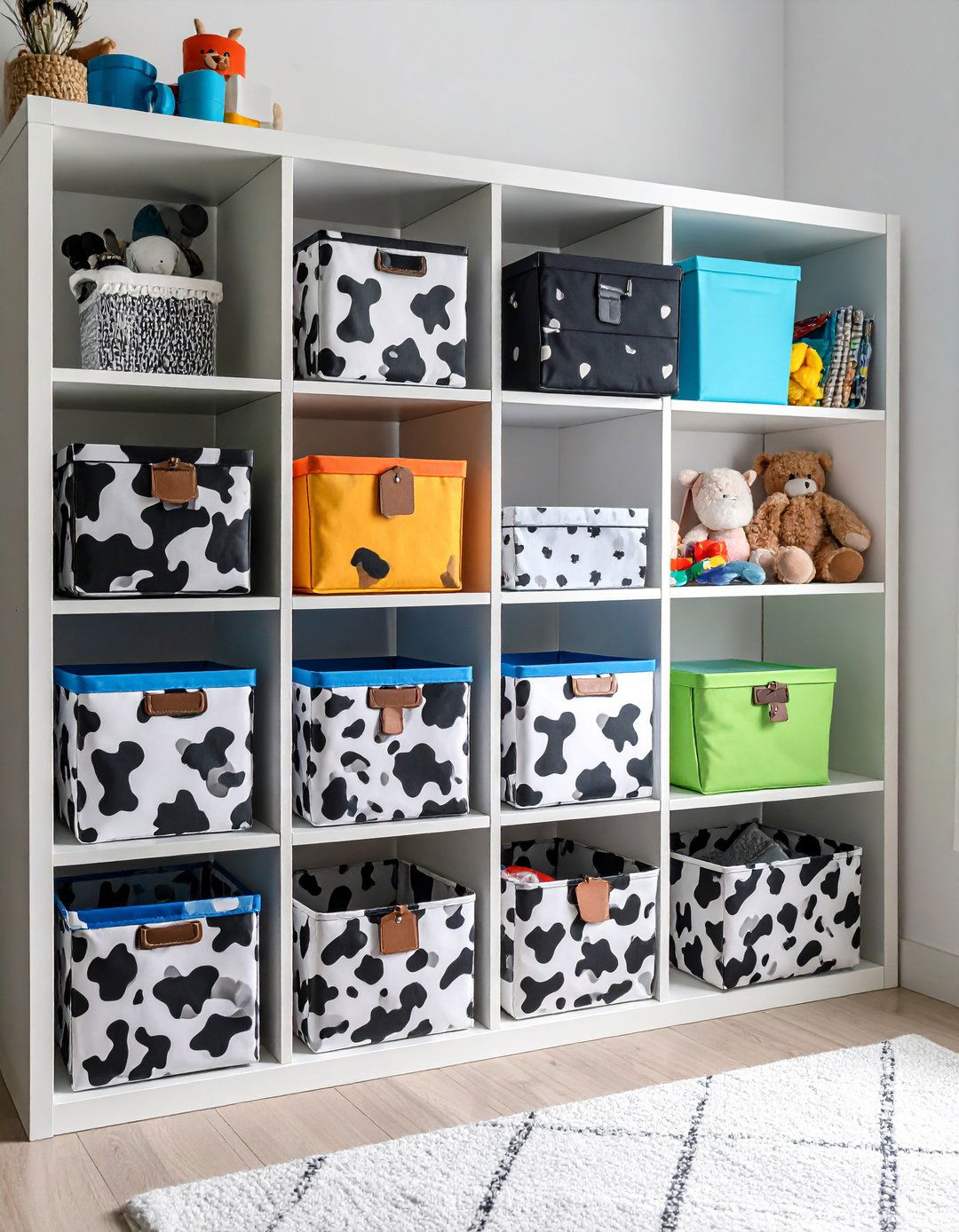 Cow Print Storage Baskets for Organized Style - 25 cow print room decor ideas
