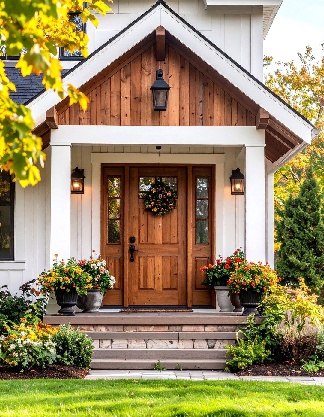 Cozy Farmhouse Header with Beaded Boards - 25 exterior door trim ideas