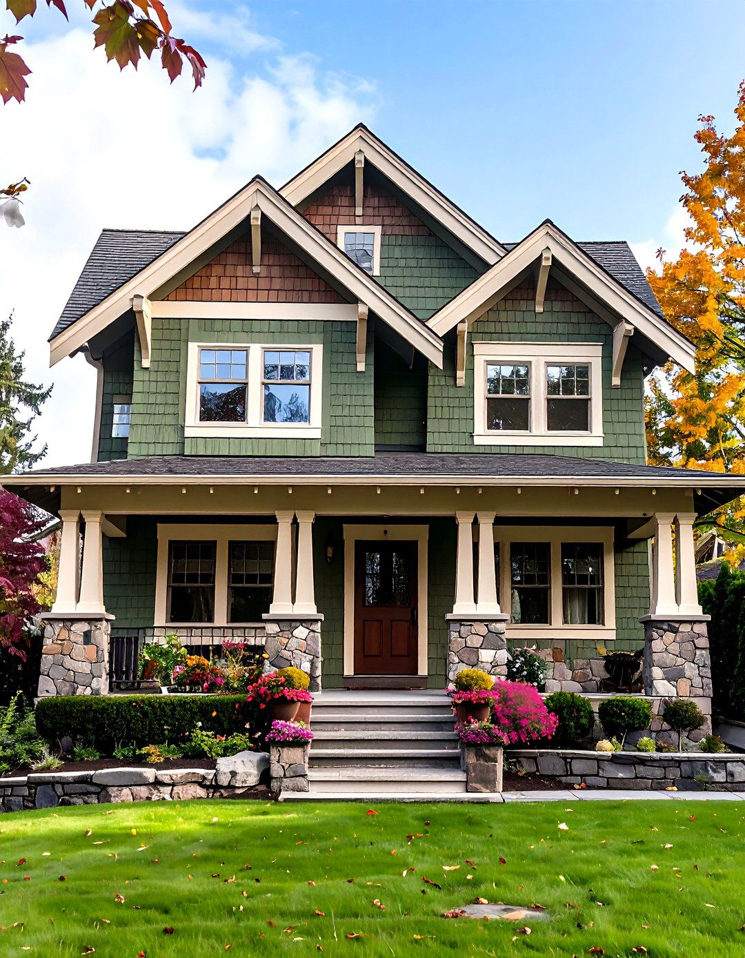 Craftsman Character Cream and Plum Accents on Olive Shingles