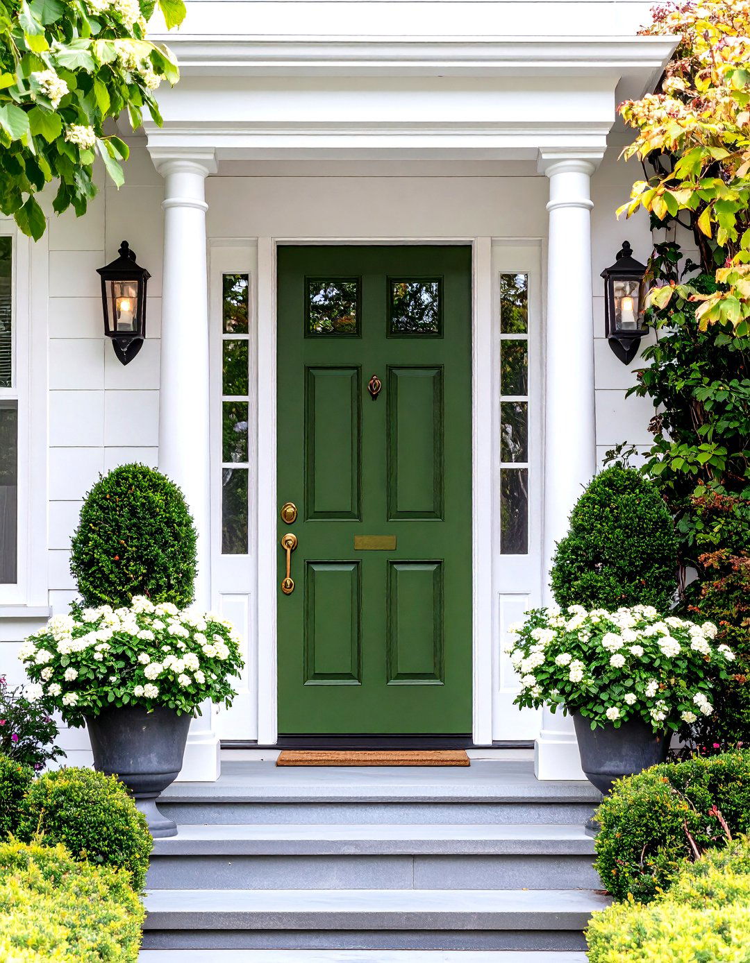 Craftsman Olive Green Front Door with Crisp White Trim - 25 olive green front door ideas