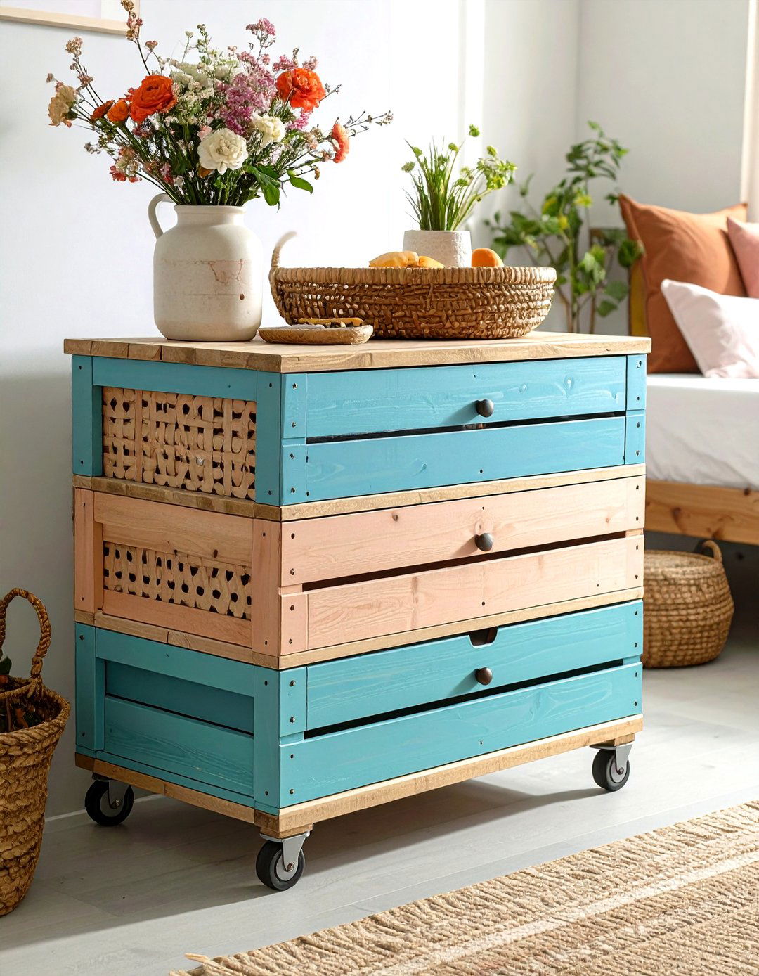 Crate on Casters Nightstand Rolls With Your Style - 25 nightstand ideas