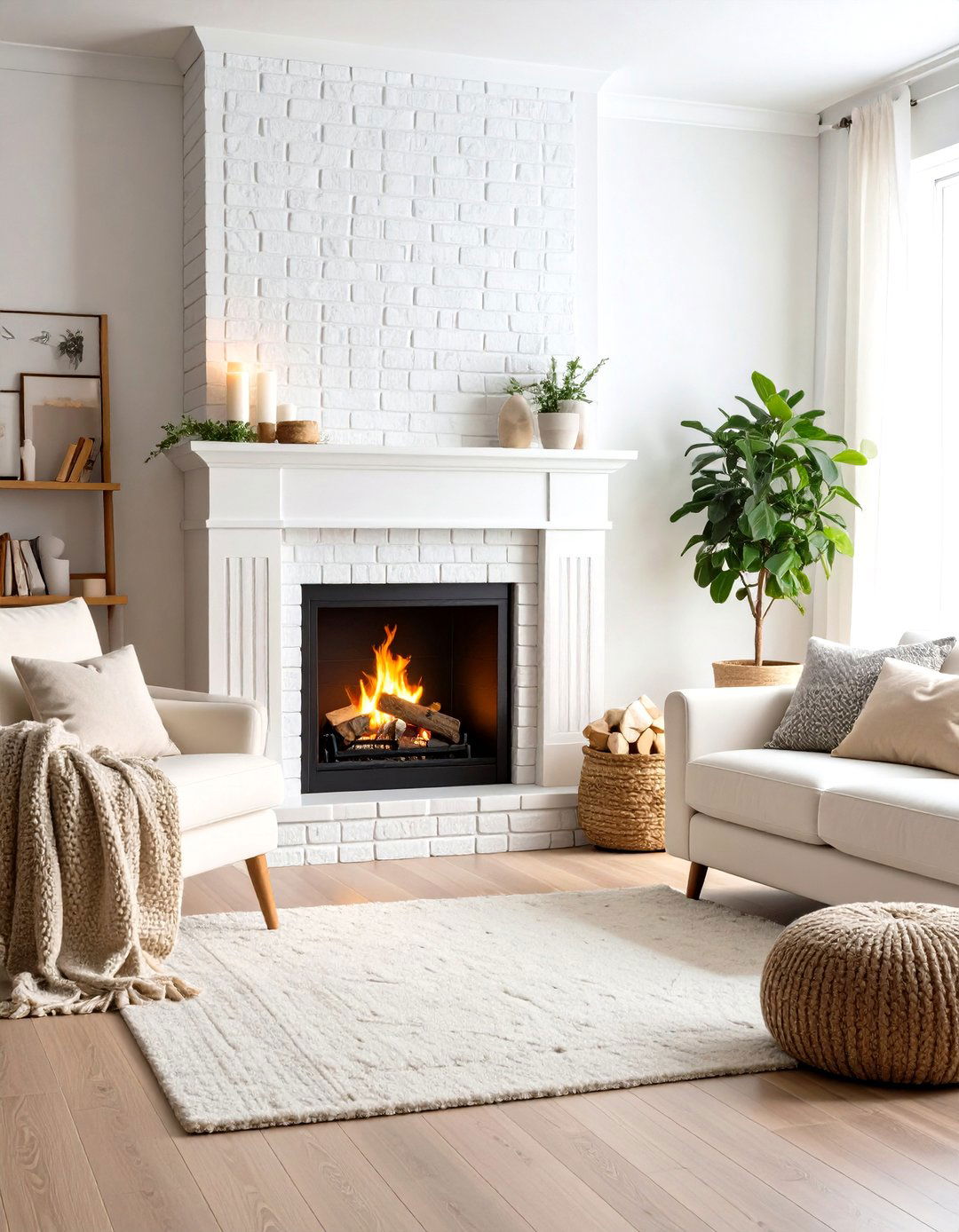 Crisp All White Painted Brick Fireplace - 25 painted brick fireplace ideas