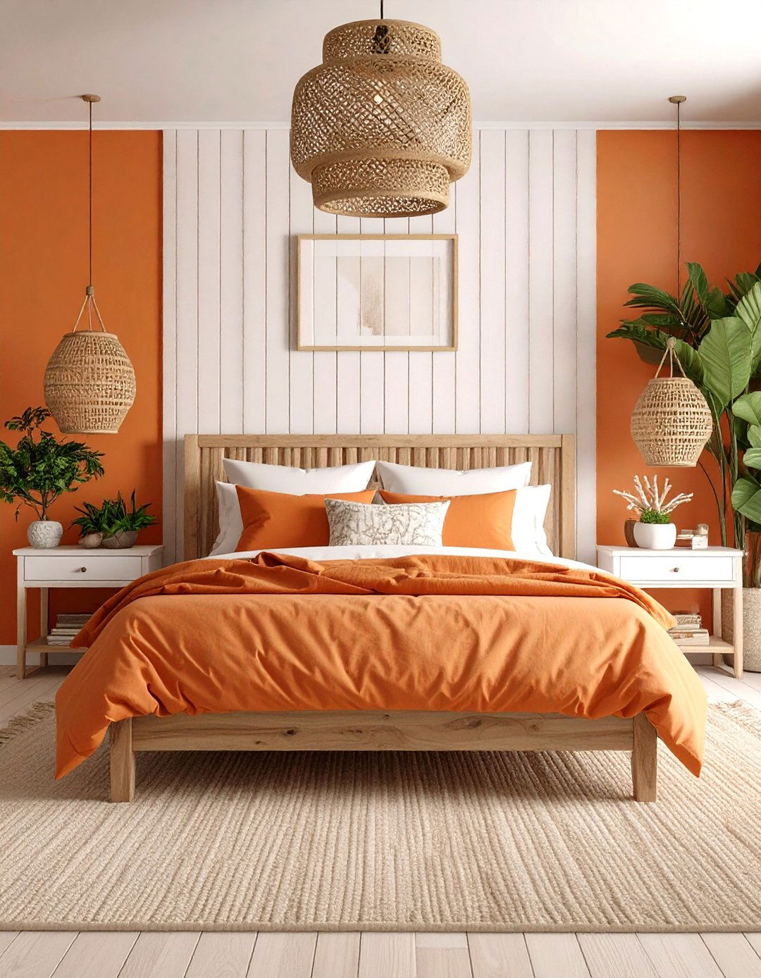 Crisp White and Citrus Stripes for a Coastal Vibe - 25 orange bedroom ideas