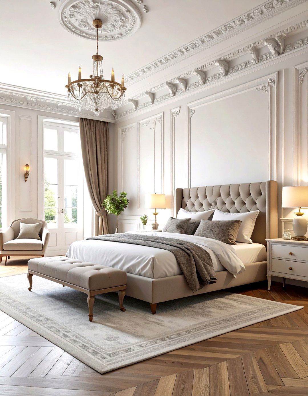 Crown Molded Grandeur - 25 parisian themed bedroom ideas