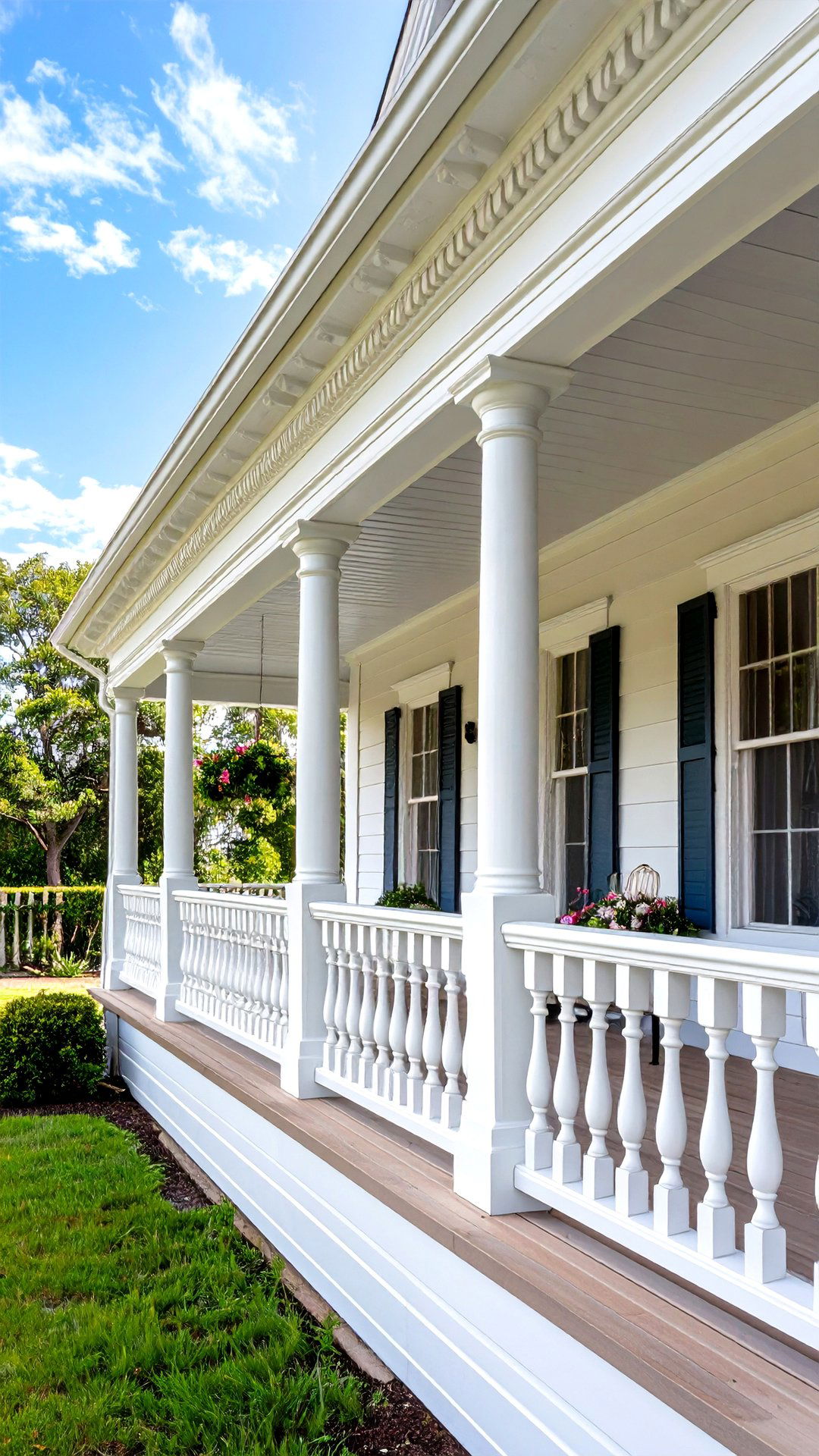 Crown and Dentil Trim Finishes the Ceiling Line - 25 colonial front porch ideas