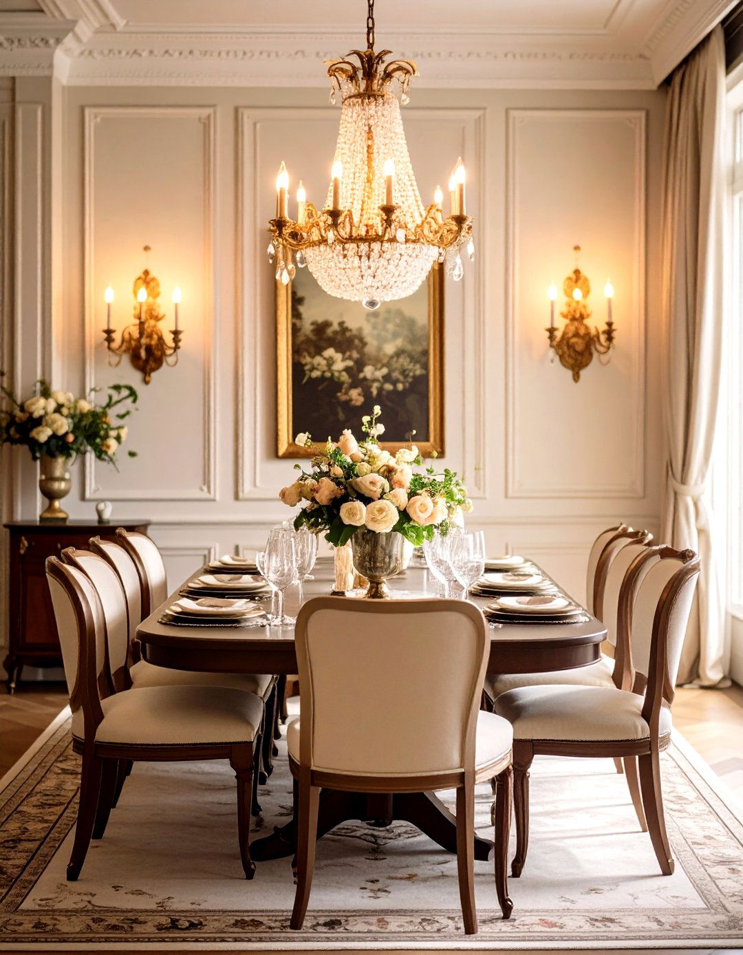 Crystal and Brass Wall Sconces for Soft Ambiance - 25 parisian dining room ideas