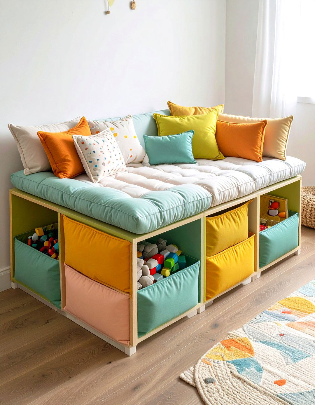 Cube Shelving with Fabric Bins - 25 nursery storage ideas