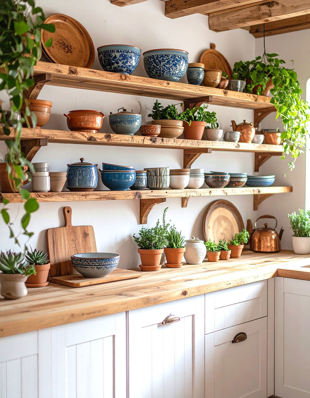 Curated Open Shelving Displays in a Boho Kitchen - 25 boho kitchen ideas