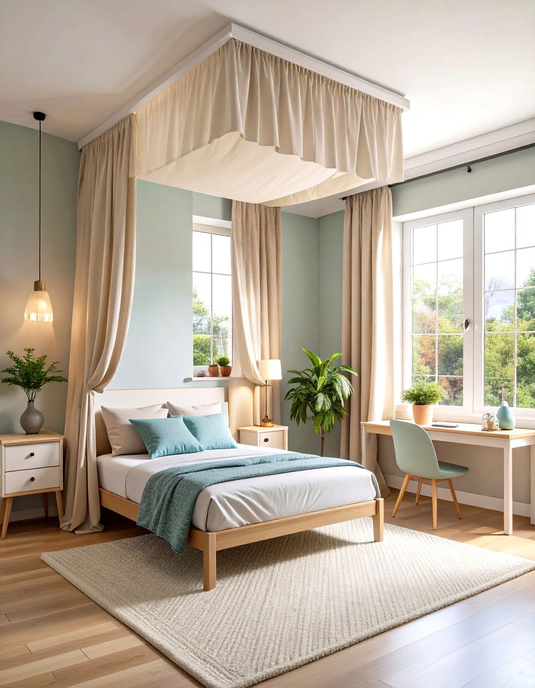Curtain Divider Zones Sleep from Study - 25 minimalist dorm room ideas