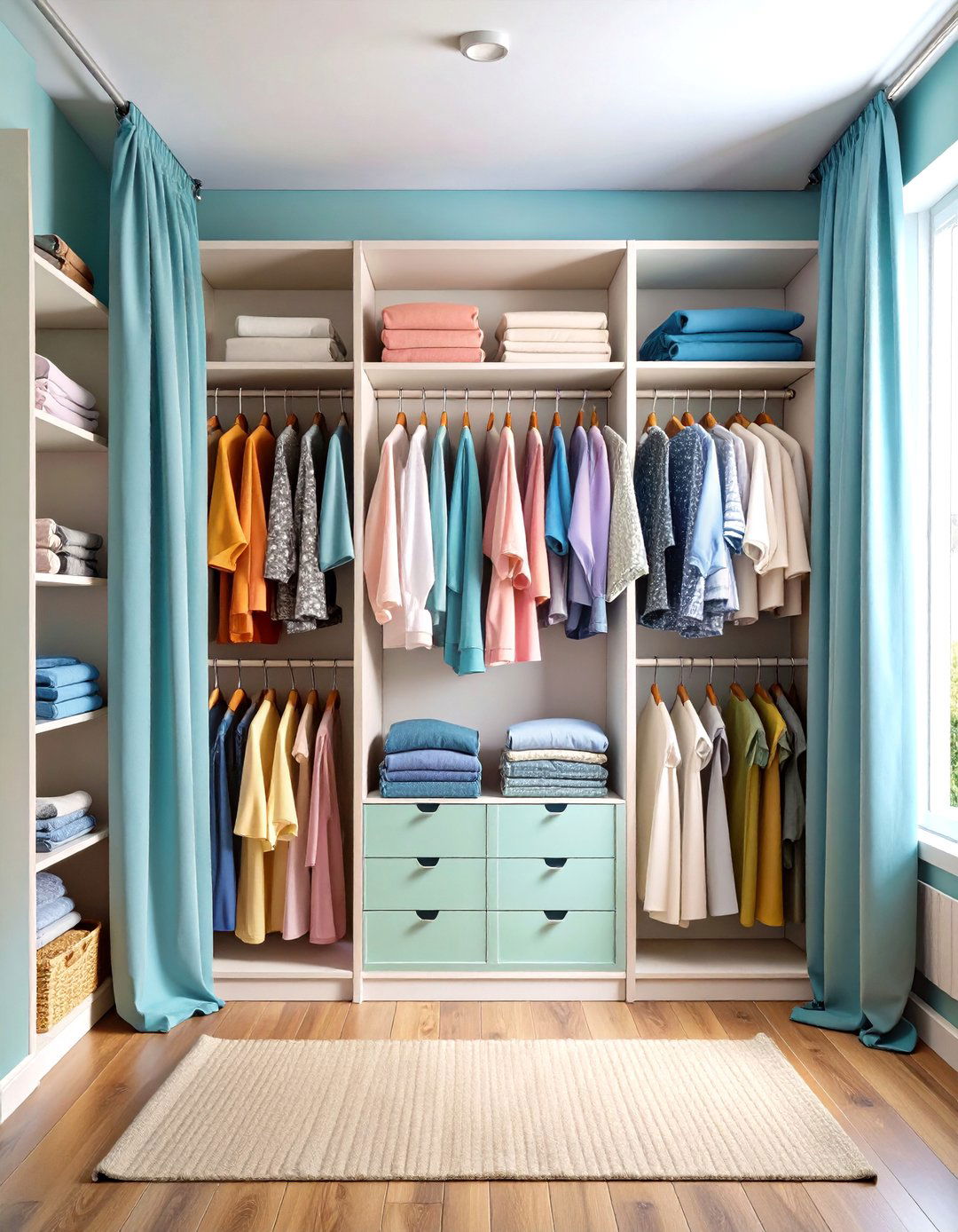 Curtain Fronts Give Open Closets Flexible Privacy - 25 open closet ideas