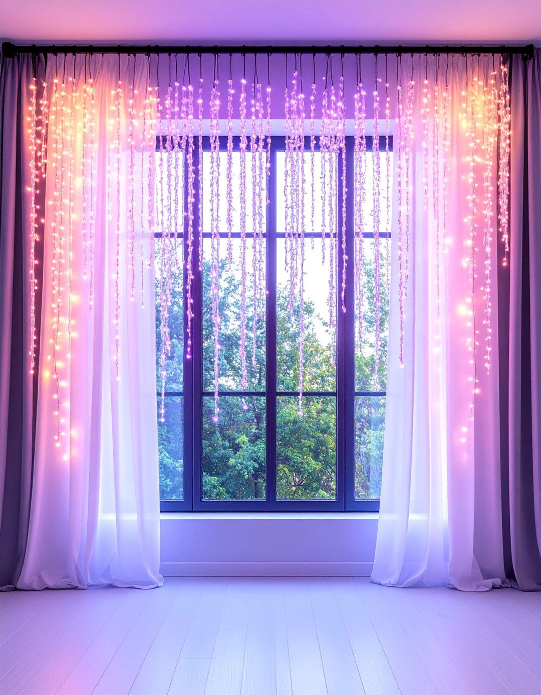 Curtain Light Strips Create Dreamy Backdrop in Gamer Girl Room - 25 gamer girl room ideas