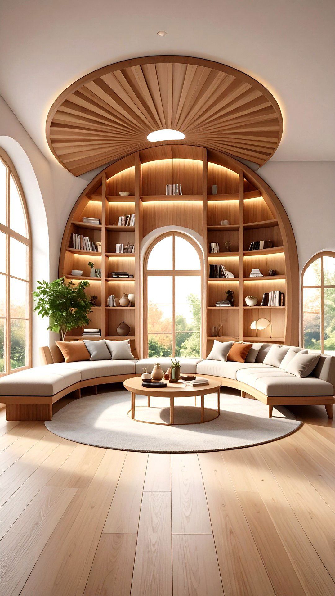 Curved Bookcase Embracing an Arched Window - 25 bookcases around window design ideas