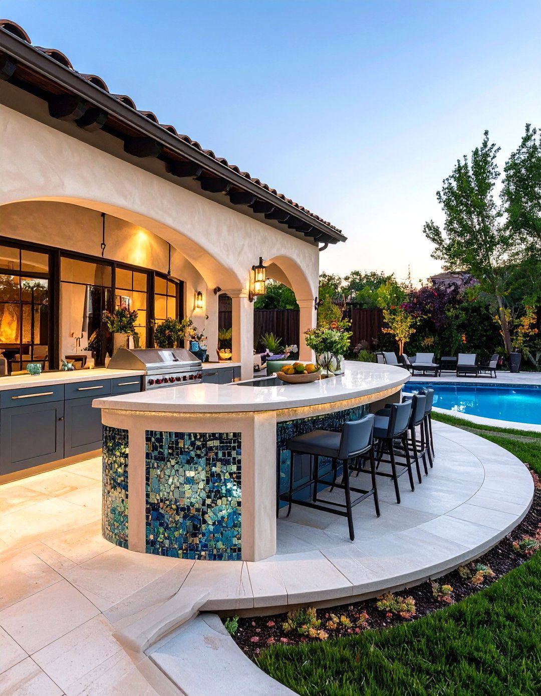Curved Conversation Island - 25 Stucco Outdoor Kitchen Ideas