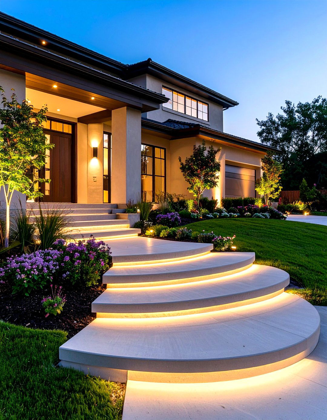 Curved Front Steps Hugging the Landscape - 25 front step ideas