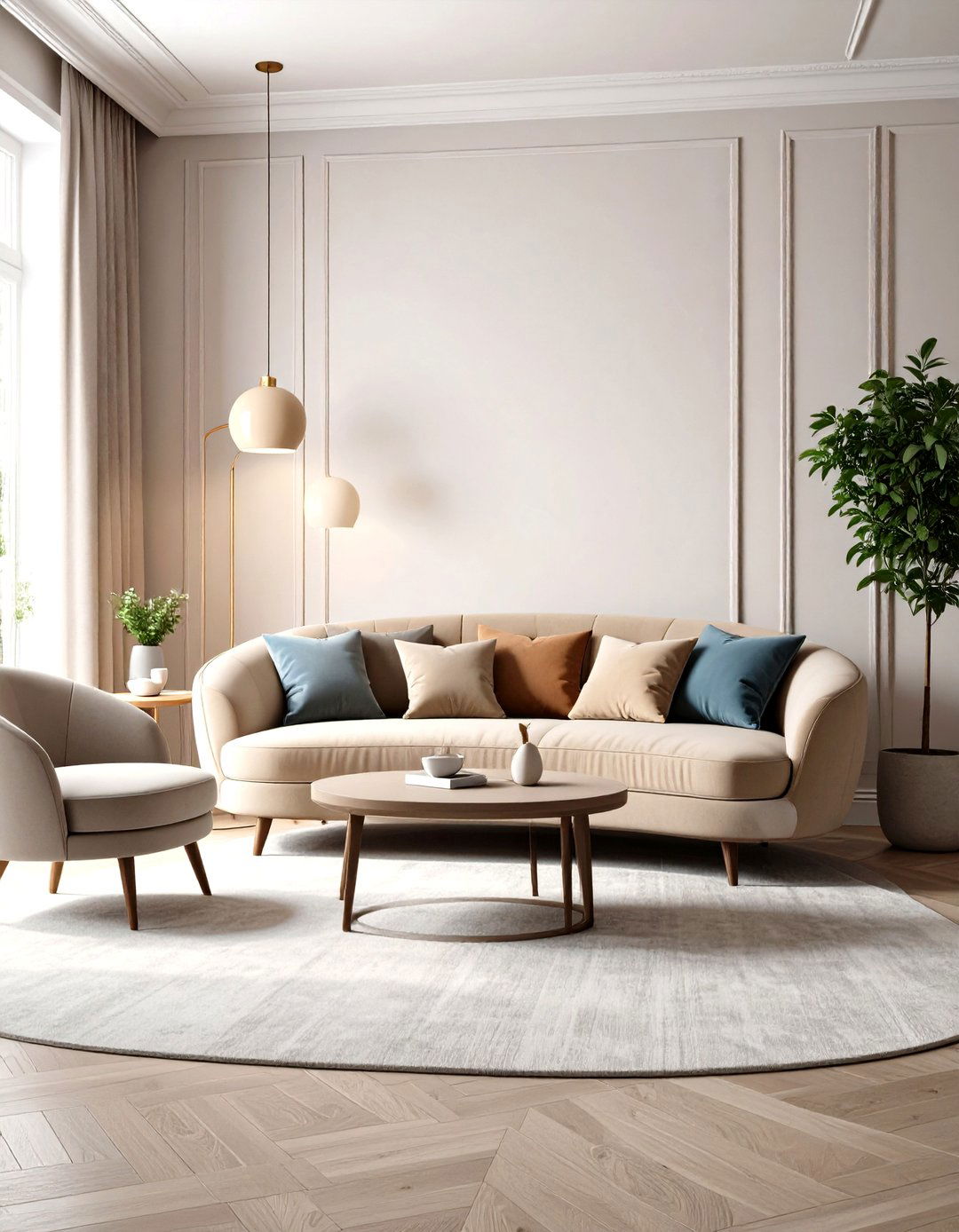 Curved Furniture Softens Tight Living Room Corners - 25 apartment small living room ideas