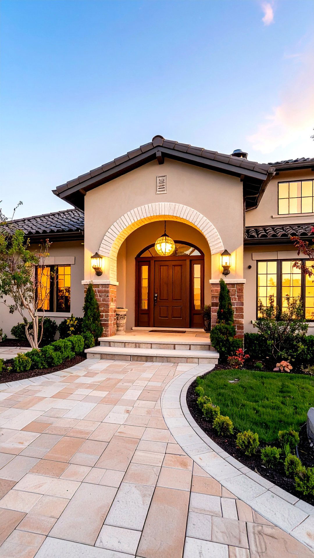Curved Masonry Arch Softens a s House Exterior - 25 1980s house exterior ideas