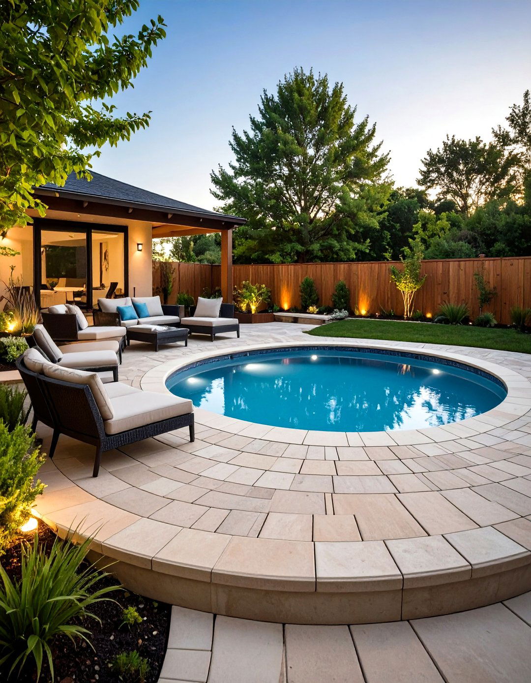 Curved Paver Patio Hugging an Above Ground Pool - 25 above ground pool landscaping ideas