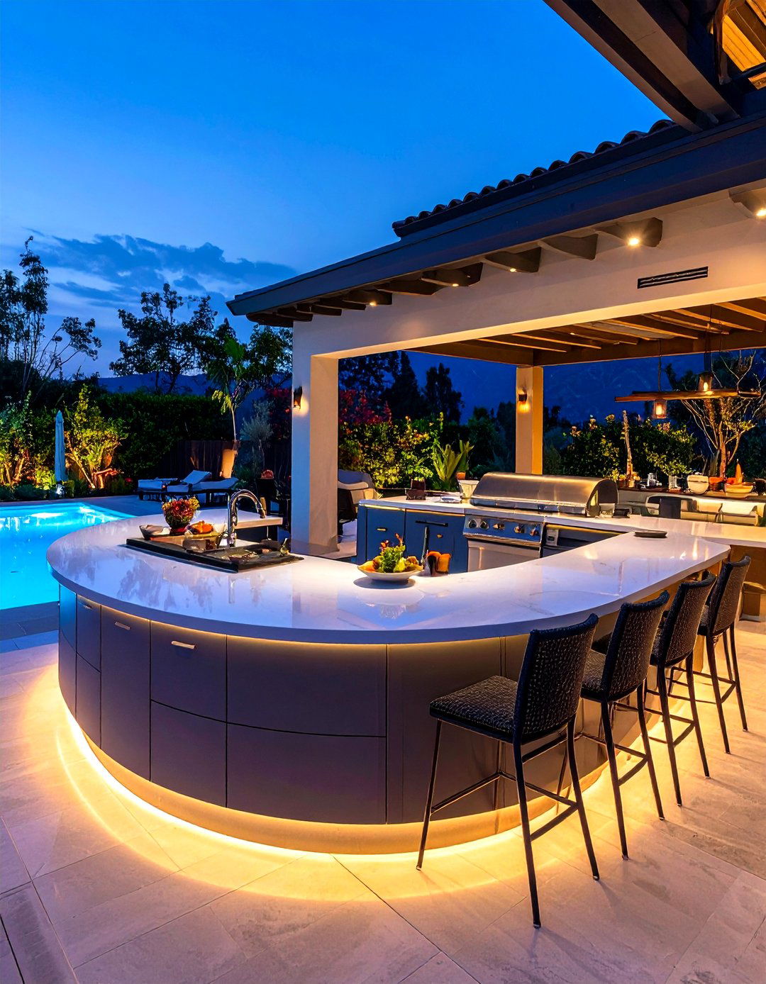 Curved Peninsula Countertop Encouraging Conversation - 25 outdoor kitchen countertop ideas