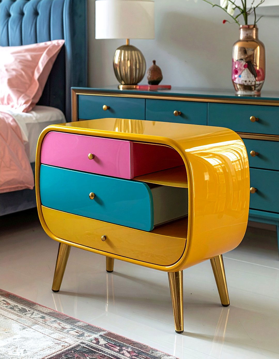 Curved Plastic Side Tables Finish a s Bedroom - 25 60s bedroom ideas