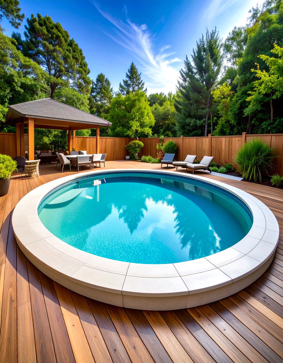 Curved Pool Deck Echoing Pool Shape - 25 above-ground pool with deck ideas