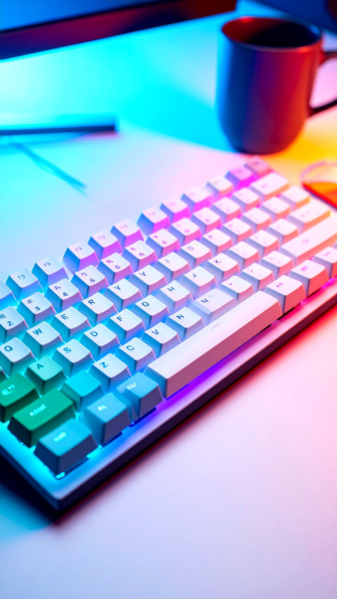Custom Arctic Tone Keycaps for a White Gaming Setup - 25 all white gaming setup ideas