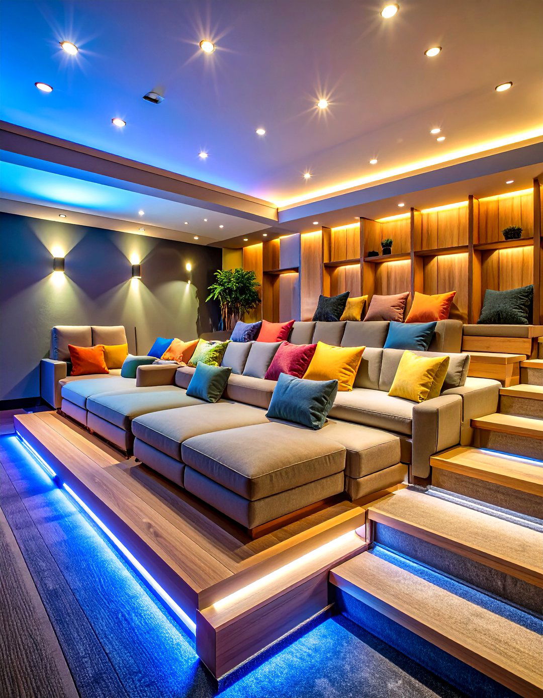 DIY Riser Platform With Couch Row - 25 man cave seating ideas