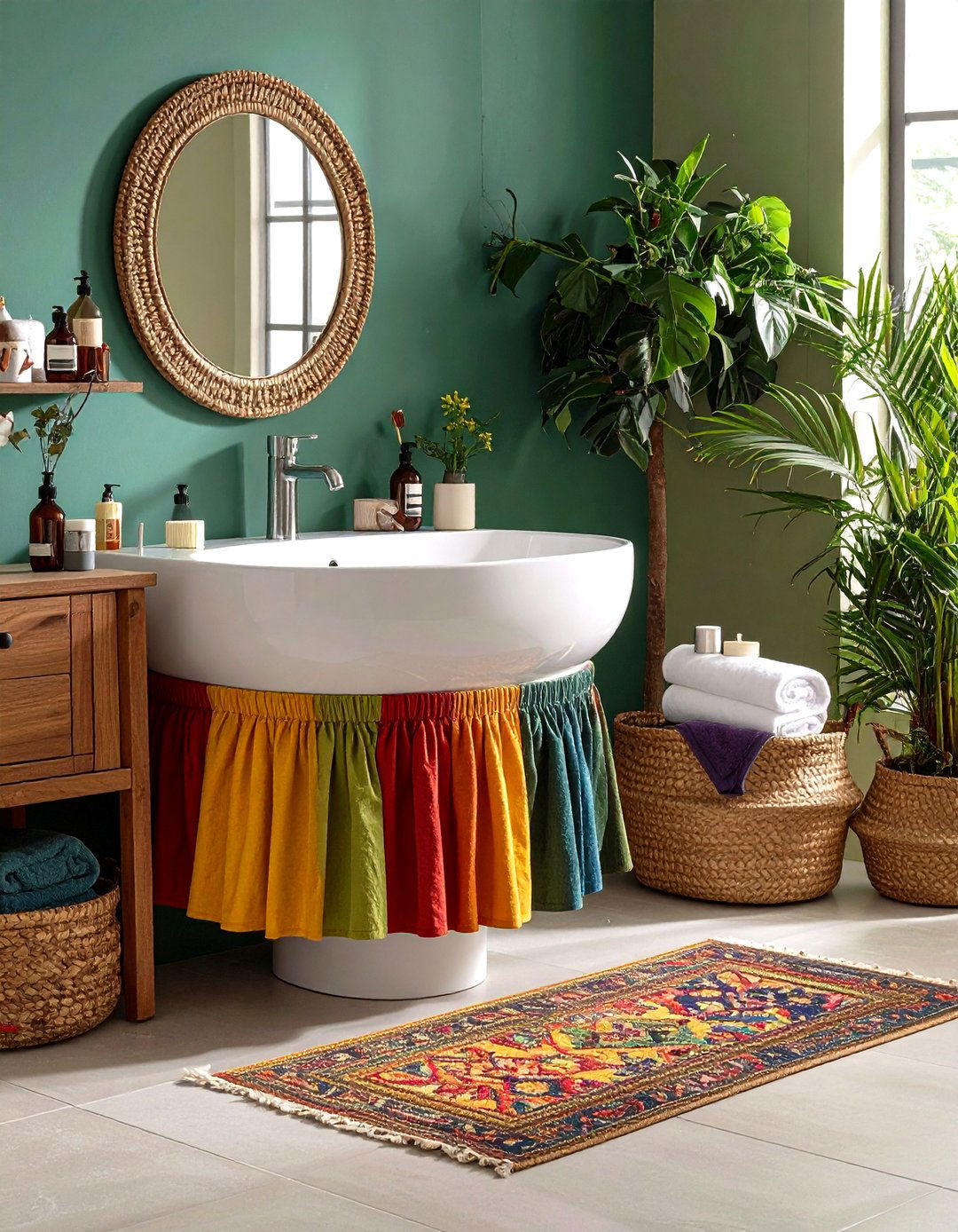 DIY Sink Skirt Conceals Pipes and Storage - 25 apartment bathroom ideas