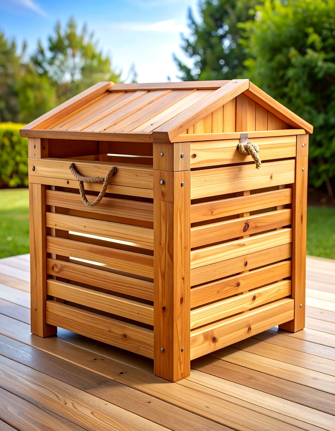 DIY Slatted Wooden Chest Lets Damp Toys Dry - 25 outdoor toy storage ideas