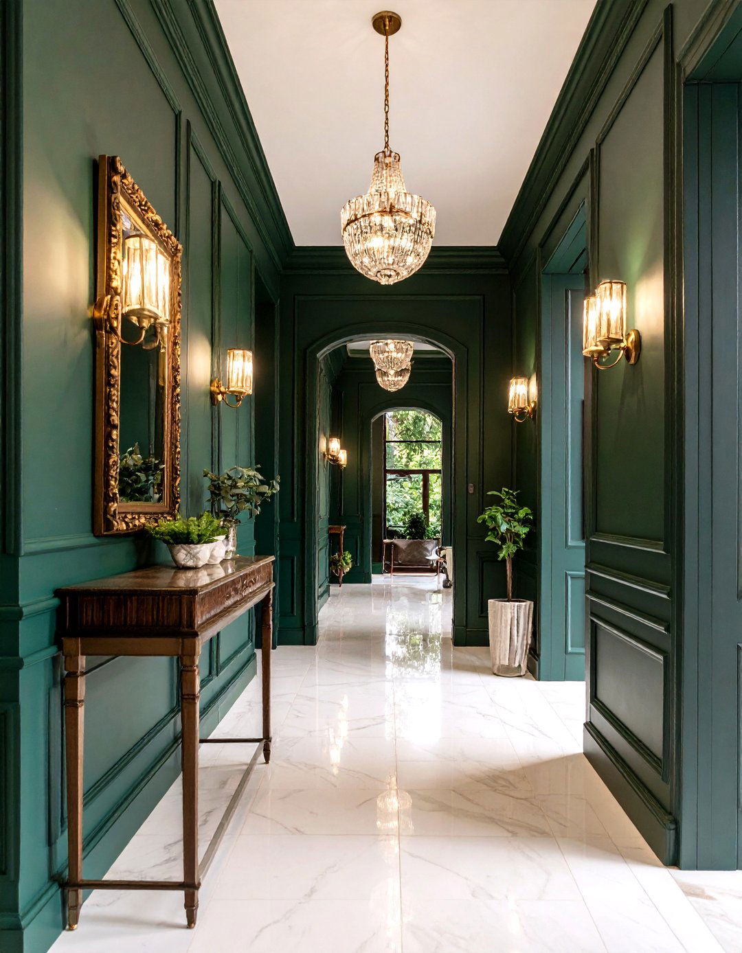 Dark Botanical Green Hallway for Instant Drama - 25 green hallway ideas
