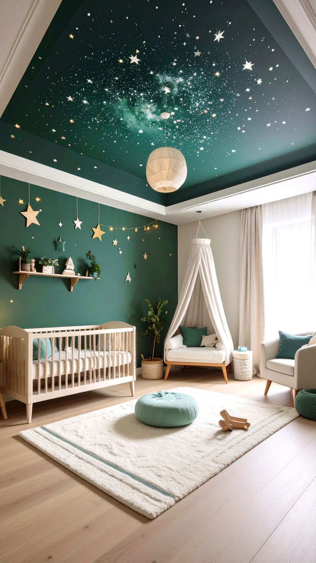 Dark Green Nursery Dramatic Ceiling Surprise - 25 green nursery ideas