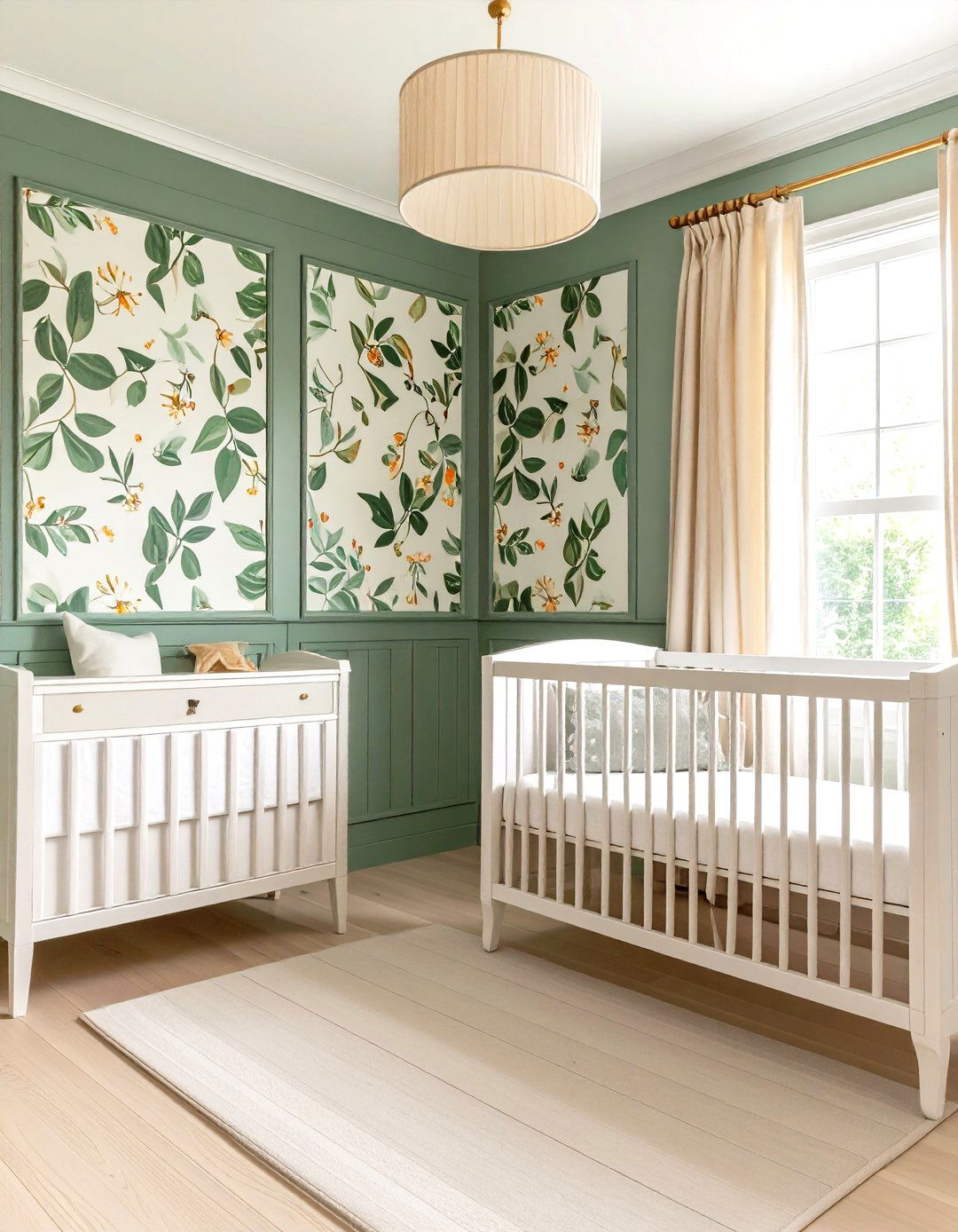 Dark Green Wainscoting With Botanical Wallpaper - 25 dark green nursery ideas