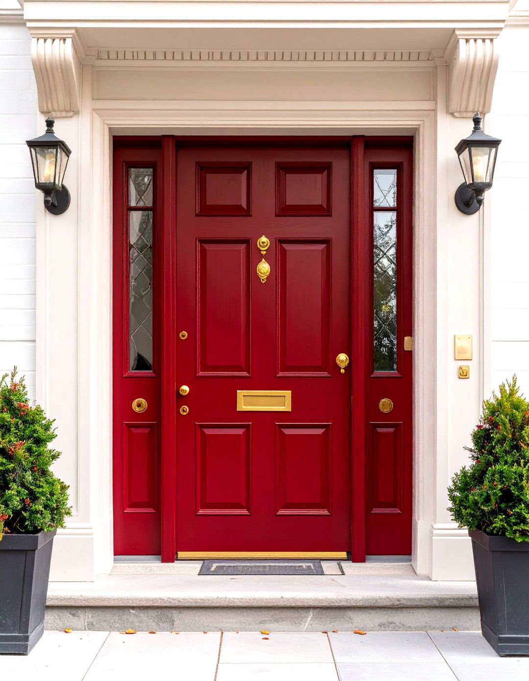 Dark Red Front Door with Brass Accents - 25 dark red front door ideas