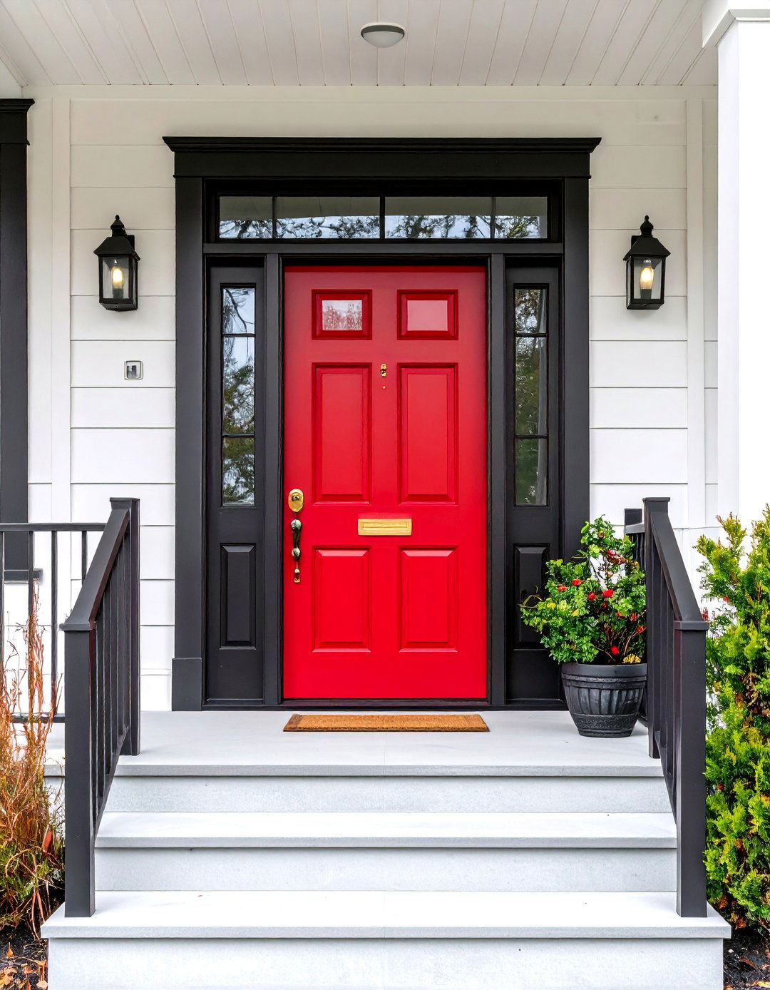 Dark Red Front Door with Matte Black Frame - 25 dark red front door ideas