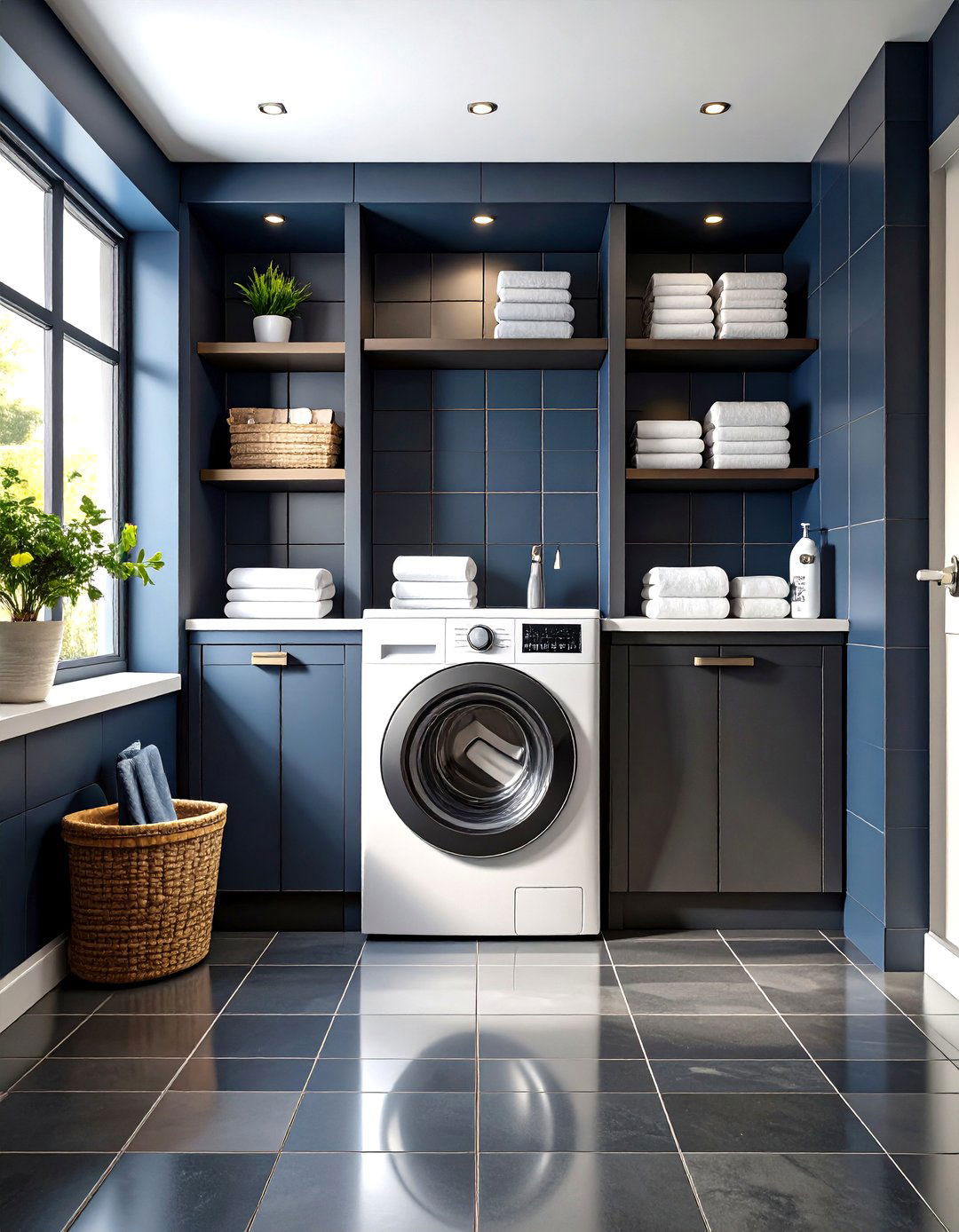 Dark Tile Washer Niche Laundry Room - 25 dark & moody laundry room ideas